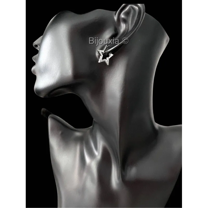 Boucles D'oreilles Créoles En Argent 925 étoiles - Marque Tata Gisele, Rhodié, Neuves Avec étiquettes
