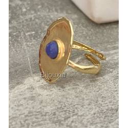 Bague Réglable En argent 925/1000 Doré Brossé Pierre Naturelle Lapis Lazuli