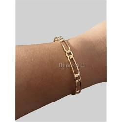 Bracelet Jonc Motif Chaîne Figaro Alternée En Plaqué Or 18 Carats 750/1000