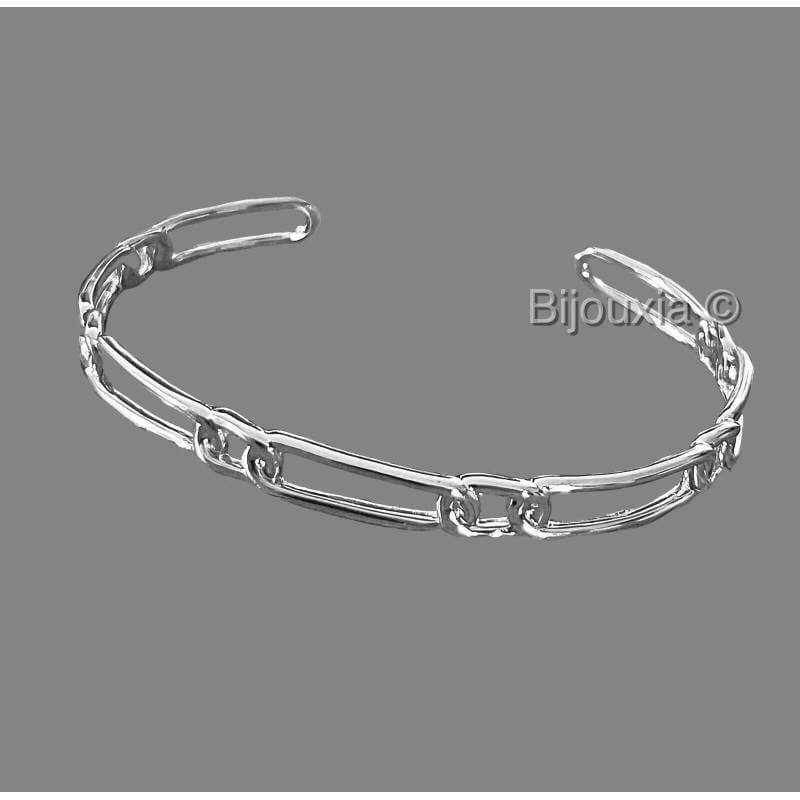 Bracelet Jonc Motif Chaîne Figaro Alternée En Argent Massif 925/1000 Rhodié