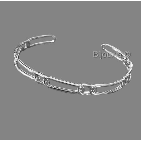 Bracelet Jonc Motif Chaîne Figaro Alternée En Argent Massif 925/1000 Rhodié
