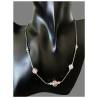 Collier 3 Perles Pierre Quartz Rose Véritable En Argent Massif 925/1000 Rhodié