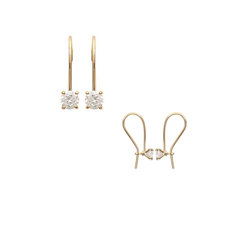 Boucles d'oreilles Pendantes Type Dormeuses Cristal Zirconium Plaqué or 750/000