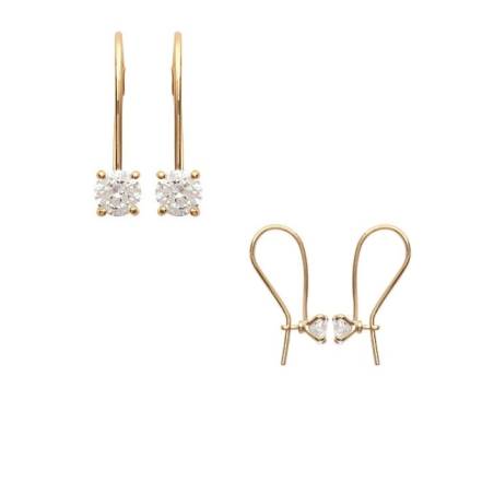 Boucles d'oreilles Pendantes Type Dormeuses Cristal Zirconium Plaqué or 750/000