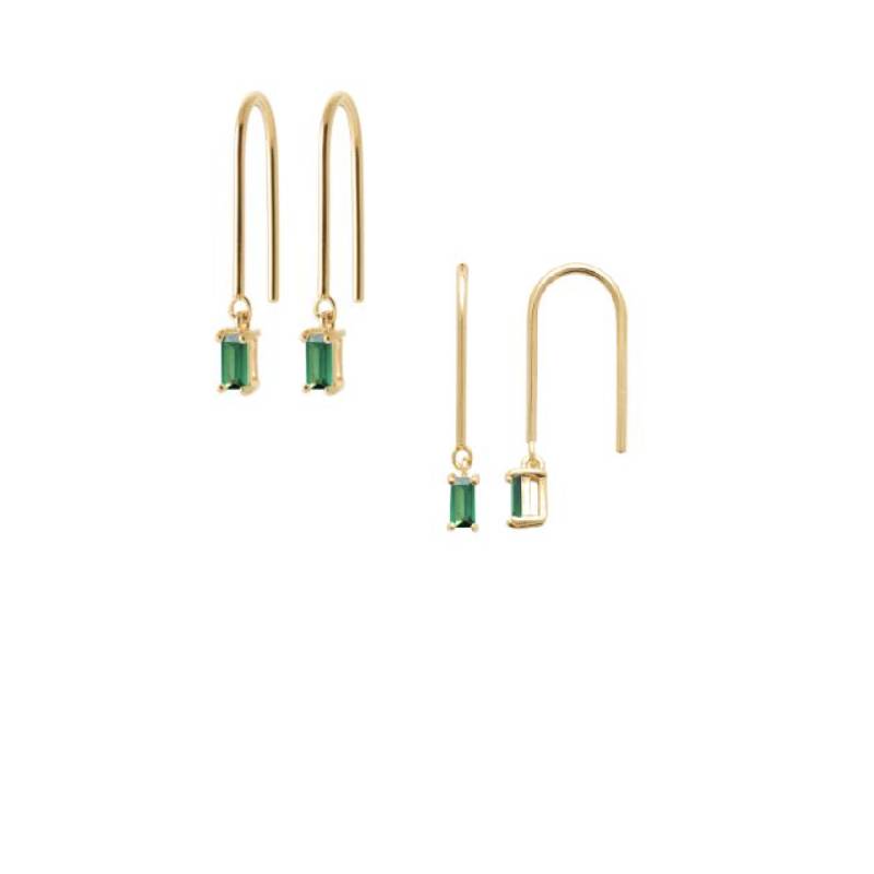 Boucles d'oreilles Pendantes Cristal Zirconium Émeraude En Plaqué or 18 Carats