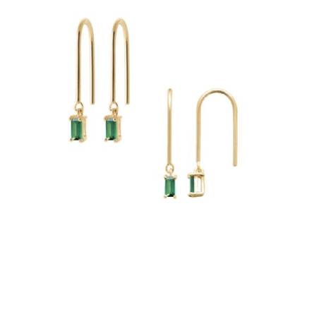 Boucles d'oreilles Pendantes Cristal Zirconium Émeraude En Plaqué or 18 Carats