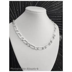 Chaîne Homme 50CM x 1CM LARGE Figaro Alternée 1+1 Argent Massif 925/000