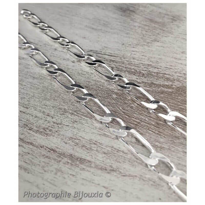 Chaîne Homme 60CM x 1CM LARGE Figaro Alternée 1+1 Argent Massif 925/000