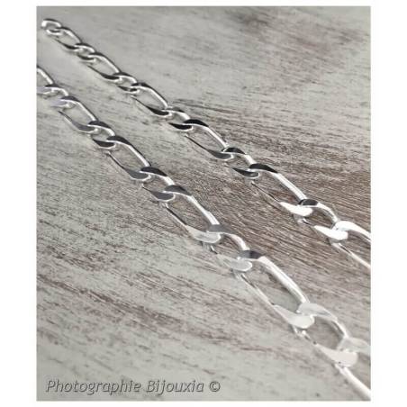 Chaîne Homme 60CM x 1CM LARGE Figaro Alternée 1+1 Argent Massif 925/000