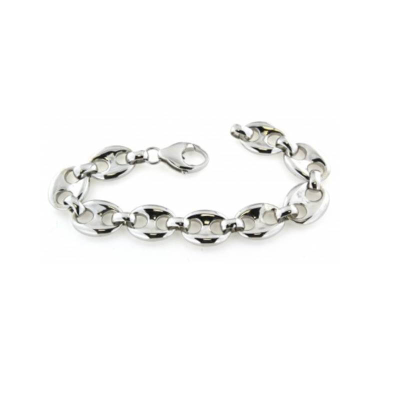 Bracelet Grain De Café 15MM X 21CM LARGE Argent Massif Rhodié Bijoux Homme
