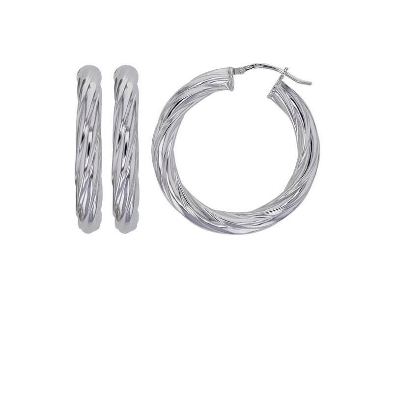 Créoles Tubes Torsadées Diamètre 3,20CM En Argent Massif 925/000 Rhodié