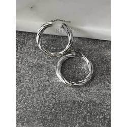 Créoles Tubes Torsadées Diamètre 3,20CM En Argent Massif 925/000 Rhodié