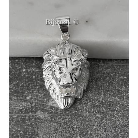 Grand Pendentif Tête de Lion Robuste En Argent Massif 925/000