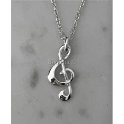 Pendentif Grande Clé De Sol Robuste En Argent Massif 925/000 Rhodié