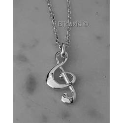 Pendentif Grande Clé De Sol Robuste En Argent Massif 925/000 Rhodié