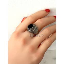 Chevalière US Américaine En Argent 925/000 Onyx Tailles 52 à 70