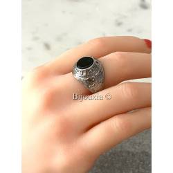 Chevalière US Américaine En Argent 925/000 Onyx Tailles 52 à 70