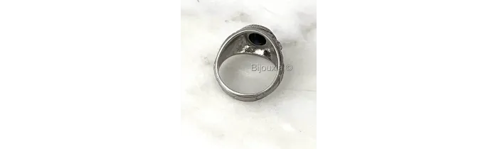 Chevalière US Américaine En Argent 925/000 Pierre Bleu Saphir Tailles 52 à 72