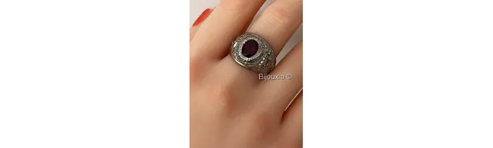 Chevalière US Américaine En Argent 925/000 Pierre Rouge Rubis Tailles 52 à 72