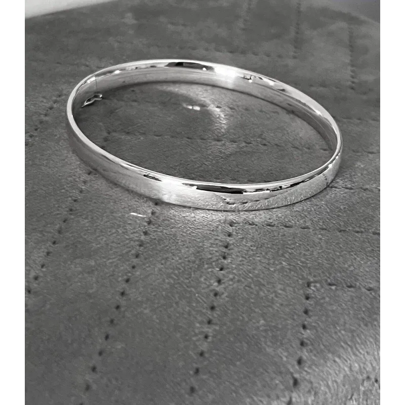 Bracelet Jonc Ovale En Argent Massif 925 Rhodié - 62 Mm, Ouvrable, Dolly-Bijoux