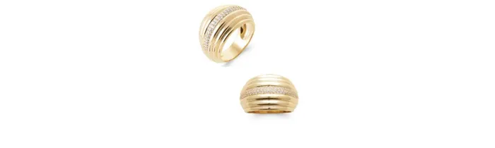 Bague Bombée Rangs Microserti Oxyde de Zirconium Plaqué Or 18 Carats T50 à T60