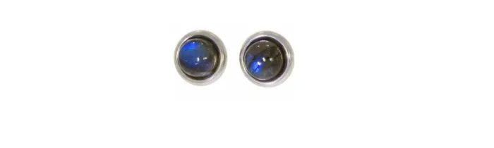 Boucles d'oreilles Puces 8MM Pierre Labradorite Contour Argent Massif Rhodié