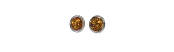 Boucles d'oreilles Puces 8MM Pierre Ambre Contour Argent Massif Rhodié