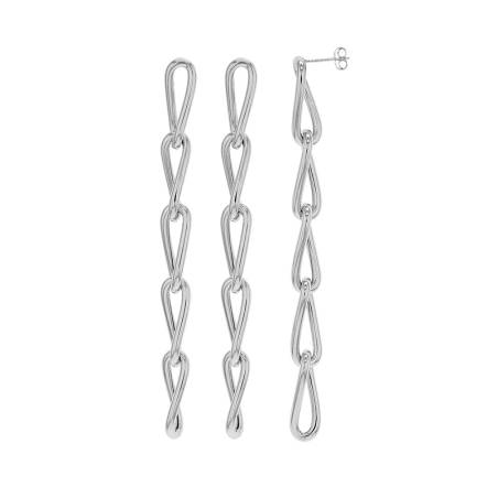 Boucles d'oreilles Longues Maillons Ovales Entrelacés Argent Massif 925 Platiné