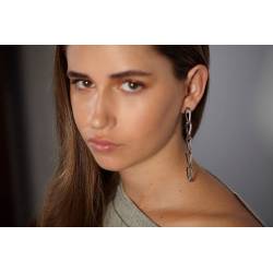 Boucles d'oreilles Longues Maillons Ovales Entrelacés Argent Massif 925 Platiné