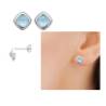 BOUCLES D'OREILLES PUCES CRISTAL AIGUE-MARINE Argent Massif 925/000 Rhodié