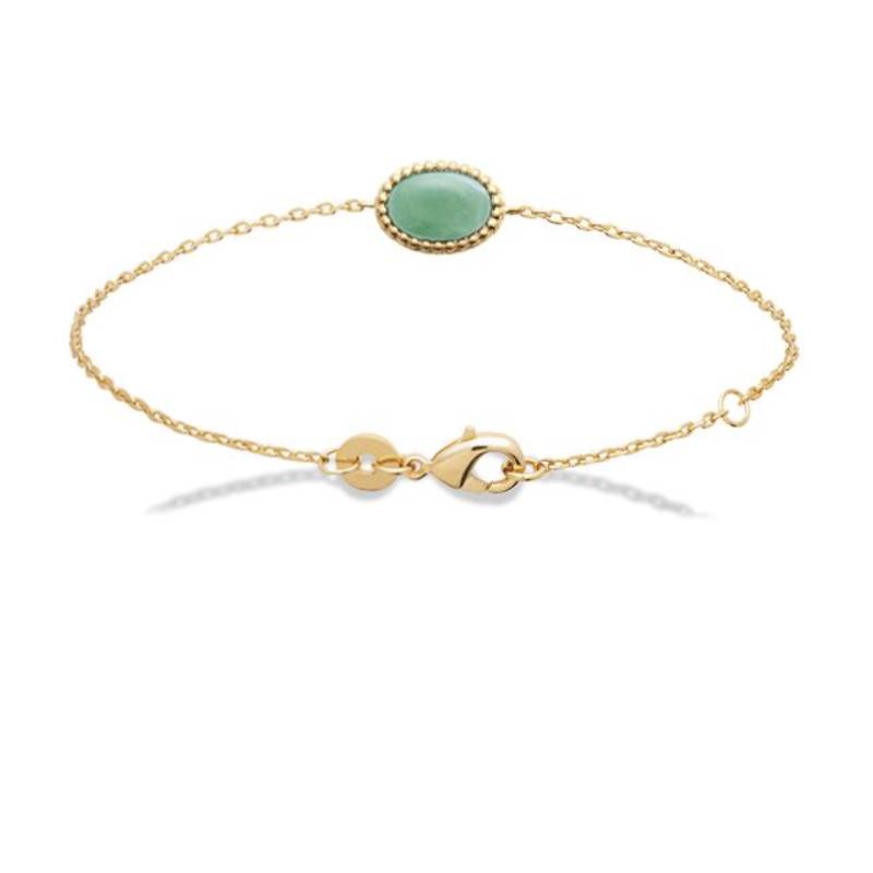 Bracelet Cabochon Véritable Aventurine Verte En Plaqué or 18 Carats 750/000