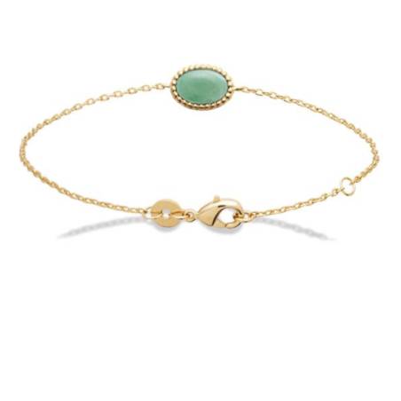 Bracelet Cabochon Véritable Aventurine Verte En Plaqué or 18 Carats 750/000