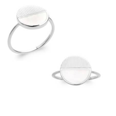 Bague Ronde Nacre En Argent Massif Rhodié 925/1000 T50 à T60