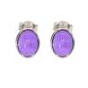 Boucles d'oreilles Puces Pierre Améthyste Cabochon Ovale Argent 925 Rhodié