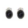 Boucles d'oreilles Puces Pierre Onyx Cabochon Ovale Argent 925 Rhodié