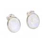 Boucles d'oreilles Puces Pierre de Lune Gros Cabochon Ovale Argent Massif Rhodié 925