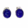 Boucles d'oreilles Puces Pierre Lapis-Lazuli Gros Cabochon Ovale Argent 925 Rhodié