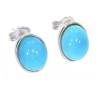 Boucles d'oreilles Puces Gros Cabochon Ovale Pierre Turquoise Argent Massif 925