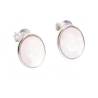 Boucles d'oreilles Puces Gros Cabochon Ovale Quartz Rose Argent Massif Rhodié