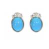 Boucles d'oreilles Puces Cabochon Ovale Pierre Turquoise En Argent Massif Rhodié