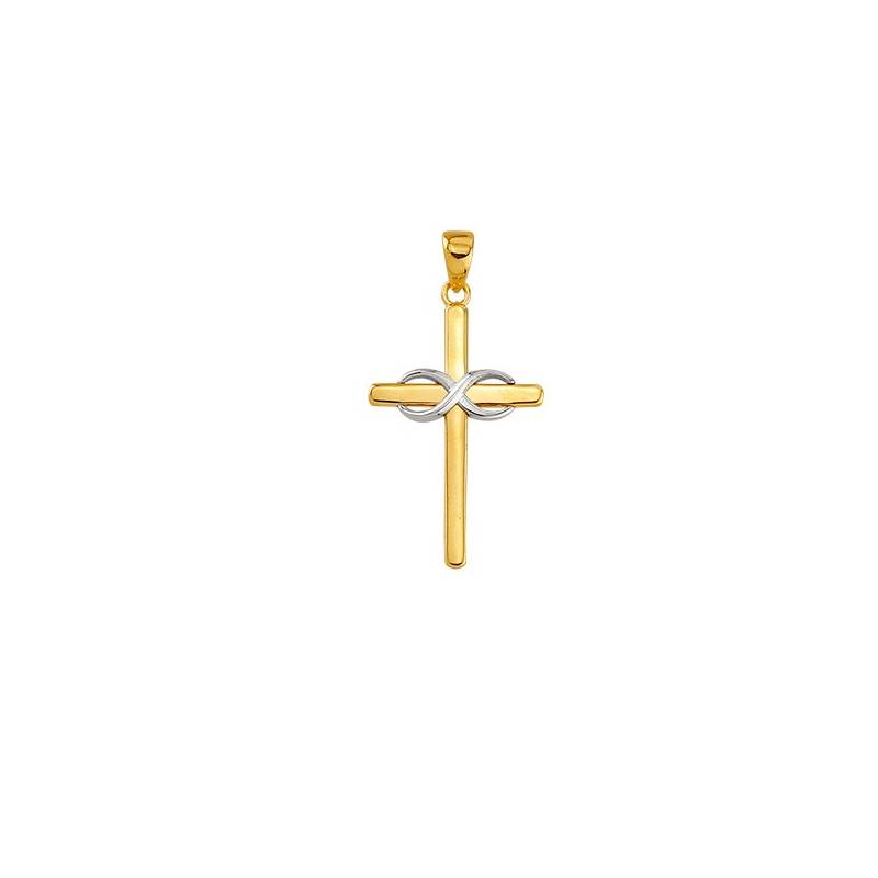 Pendentif Croix Bicolore Or 375/1000 avec infini en Or blanc