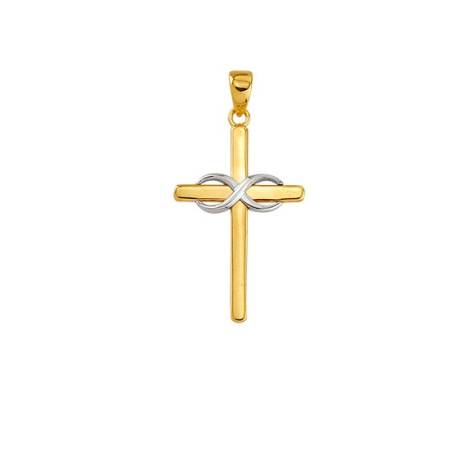 Pendentif Croix Bicolore Or 375/1000 avec infini en Or blanc