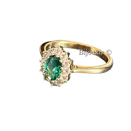 Bague Marquise Émeraude Plaqué Or 18 Carats 5 Microns Bijoux Tailles 50 à 60