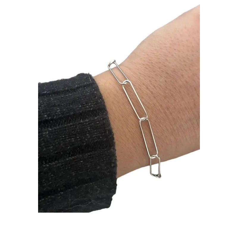 Bracelet Maille Chaîne Rectangle Argent Massif 925 Rhodié - Bijouxia - Neuf étiqueté