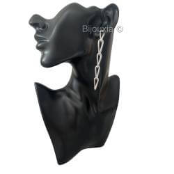 Boucles d'oreilles Longues Maillons Ovales Entrelacés Argent Massif 925 Platiné