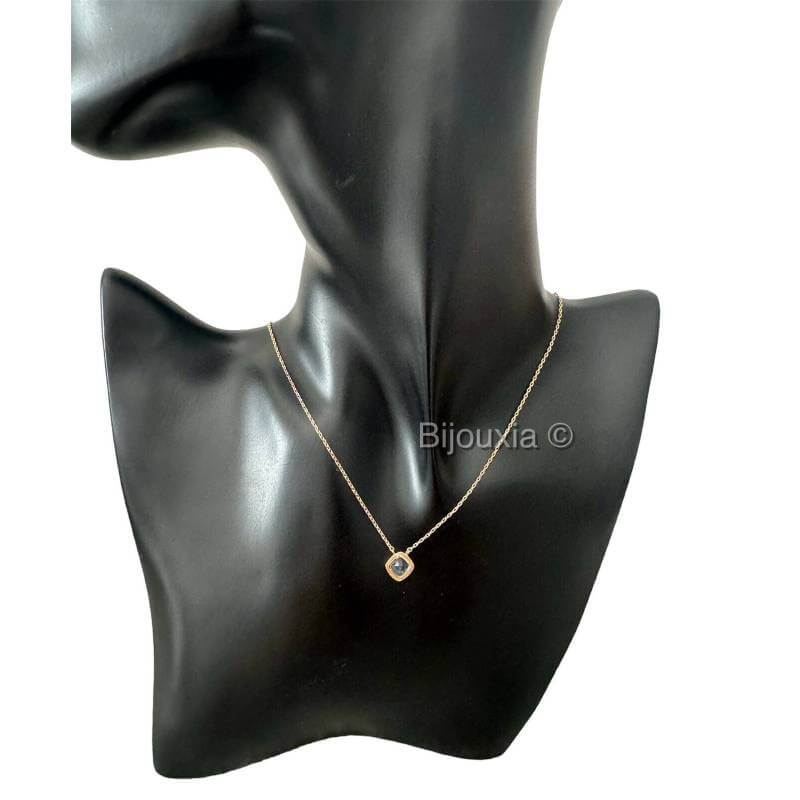 Collier Pendentif Cristal Bleu Aigue Marine Plaqué or 18 Carats 750/000al