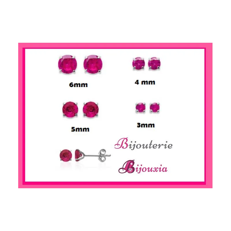 Boucles D'oreilles Puces En Argent 925 - Cristal Rose 2x2mm, Zirconium Cubique - Neuf Avec étiquettes