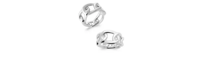 Bague Large En Forme de Chaîne Argent Massif 925/000 Rhodié Tailles 52 à 60