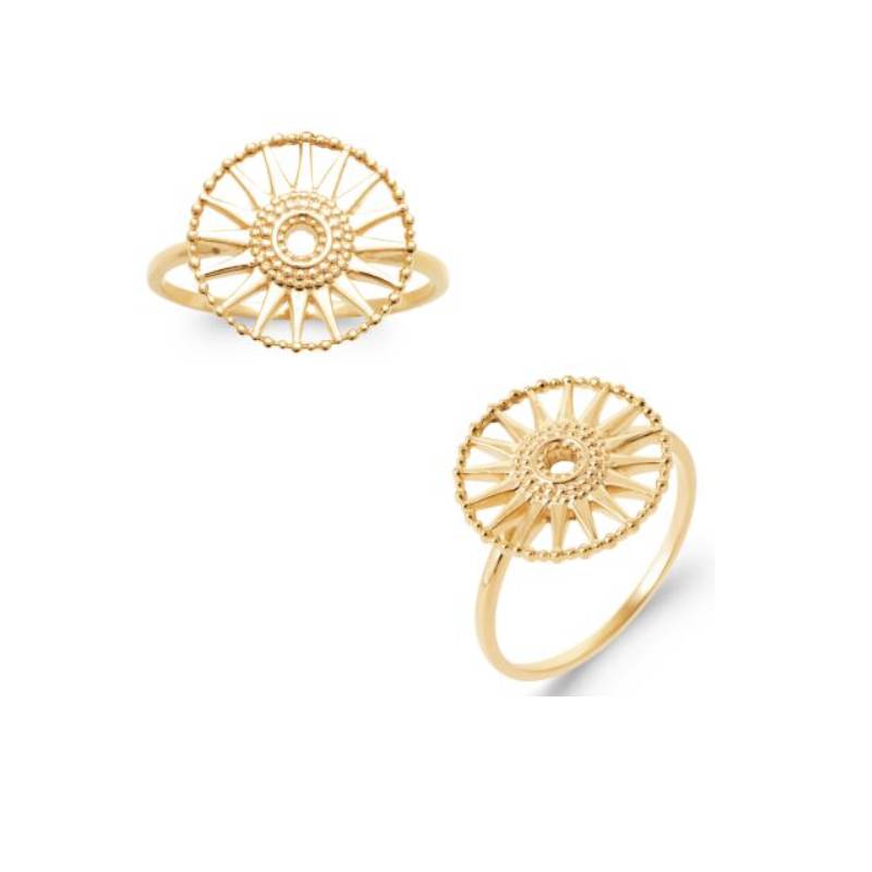 Bague Symbole "Soleil" En Plaqué Or 18 Carats Tailles 50 à 60