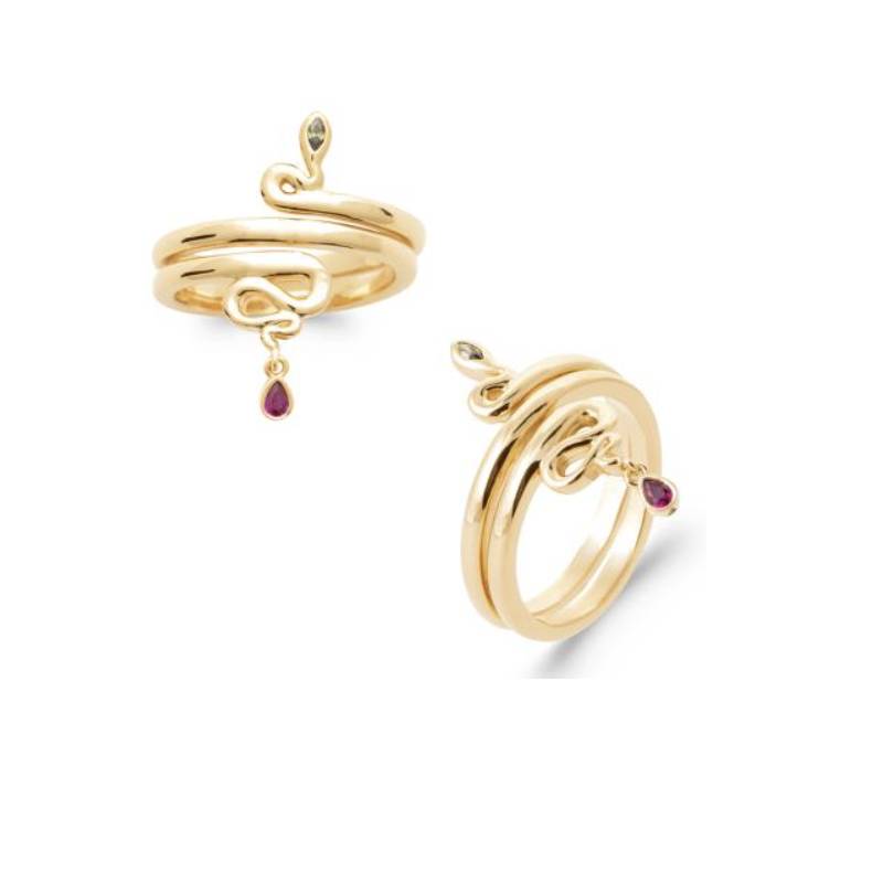 Bague Motif Serpent Avec Pierres de Couleurs En Plaqué Or 18CtTailles 50 à 60